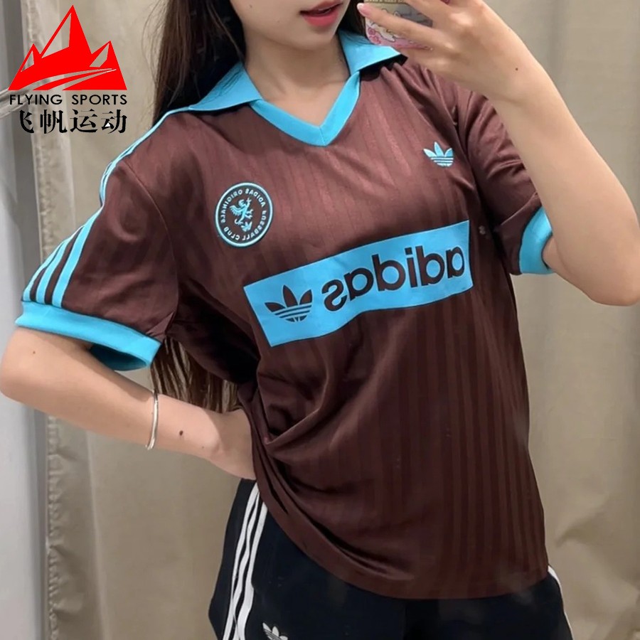 马思纯同款阿迪达斯三叶草女装2025秋足球风短袖POLO衫球衣JY3542