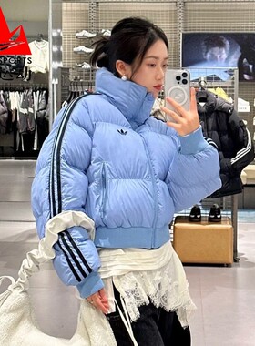 阿迪达斯三叶草女装2025冬时尚短款宽松面包服运动棉服外套JX2969