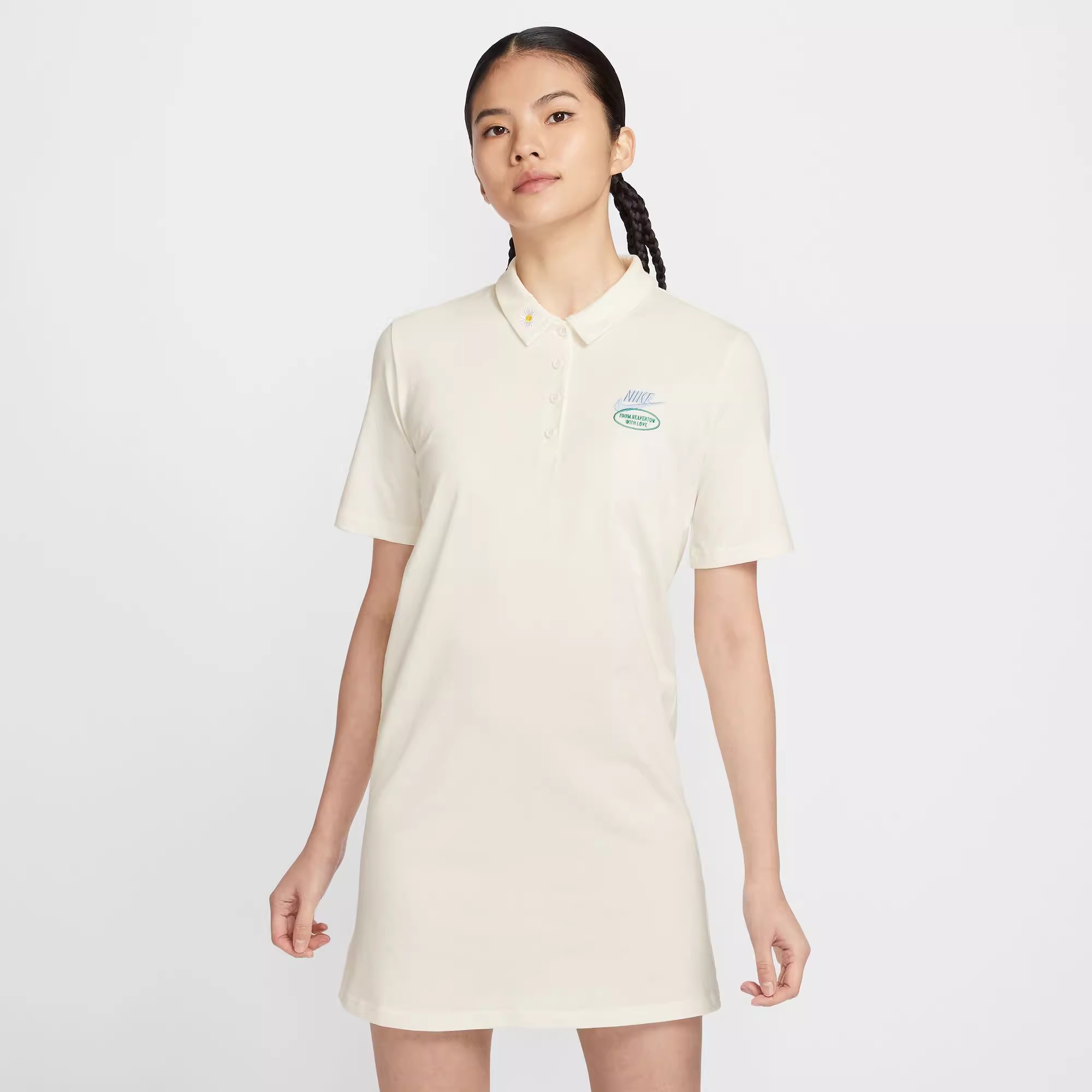 NIKE耐克女装2024夏刺绣Polo裙透气翻领运动休闲连衣裙HJ394