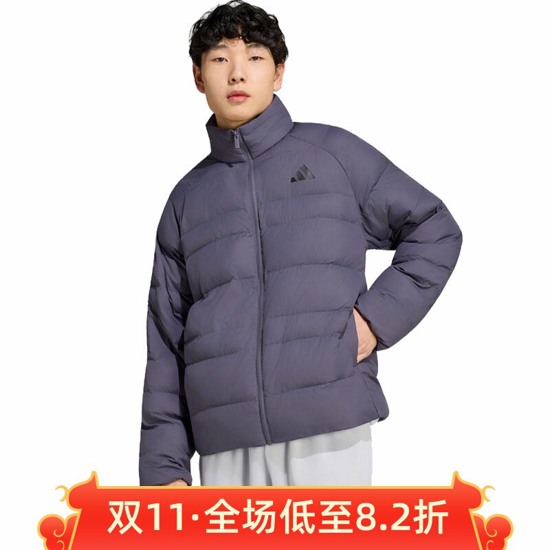 阿迪达斯男子2026冬季款紫色拒水防风保暖立领运动休闲棉服KS7700