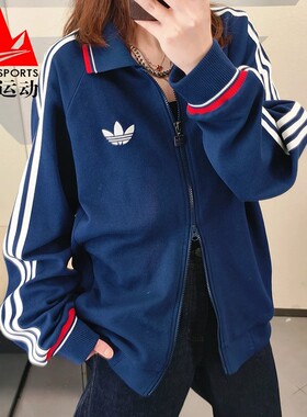 阿迪达斯三叶草男装2025春款复古立领宽松运动牛仔夹克外套KV8864