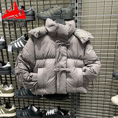 阿迪达斯三叶草女款2025冬宽松短款鸭绒连帽面包羽绒服外套KC2609