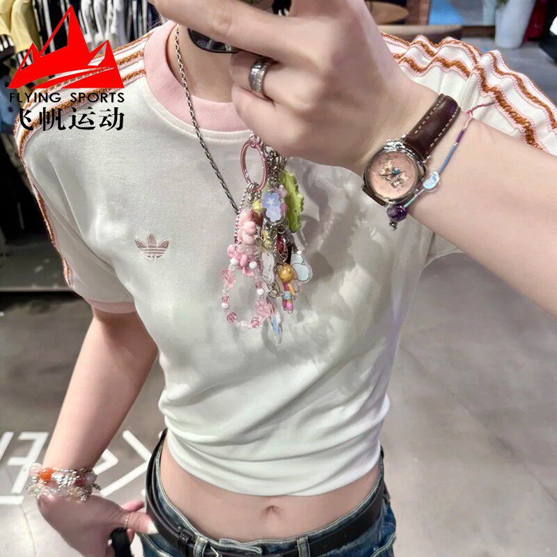 阿迪达斯三叶草女装2026夏经典三条纹撞色休闲运动短袖T恤 KY8126