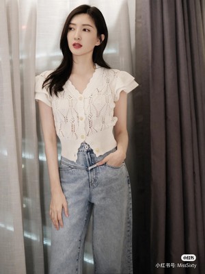 2021夏季新款毛织开衫女V领镂空短款上衣6N2RJ0410000