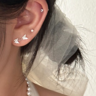 蝴蝶耳钉女小众设计感耳环纯银银针独特耳骨钉新款2023爆款银耳饰