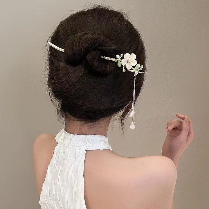 玉兰花发簪古风簪子汉服头饰女旗袍发饰流苏珍珠金属发钗步摇玉簪