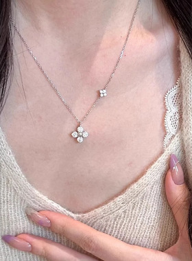 超闪锆石双生四叶草项链女轻奢质感小花颈链百搭高级精致潮锁骨链