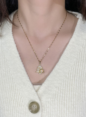 可旋转雪花圣诞树项链轻奢高级感微镶满钻时尚热卖网红锁骨链饰品