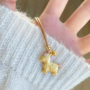 可爱小马黄金色珐琅马上有钱DIY挂坠长款项链女吊坠秋冬毛衣链款