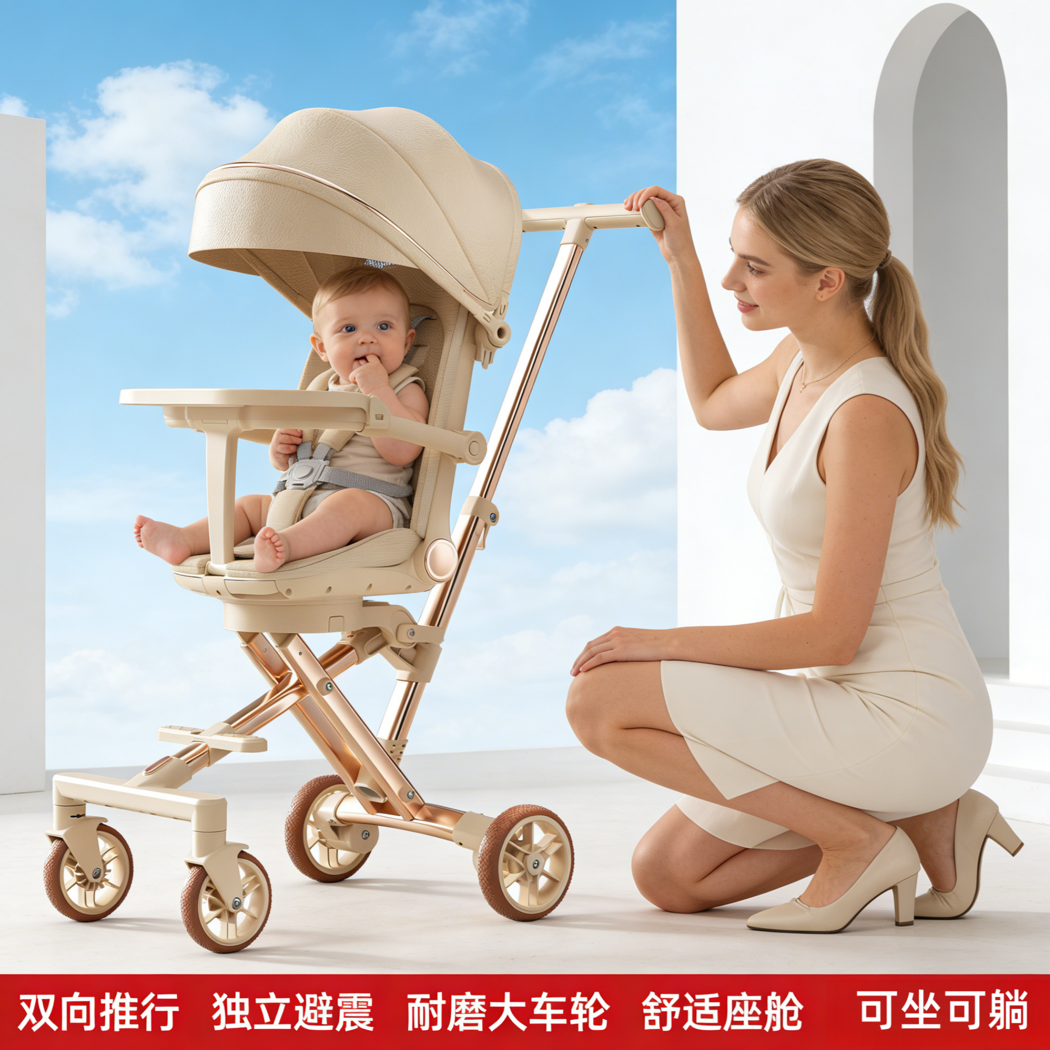 婴儿车推车可坐可躺0到3岁6岁溜娃儿童宝宝手推车超轻便遛娃神器
