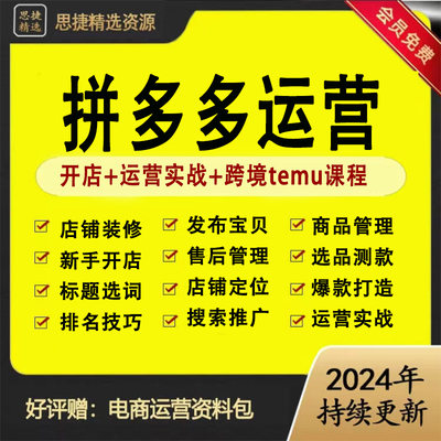 拼多多电商运营课程开店网店经营技巧直通车推广跨境temu实战教程