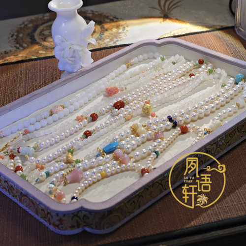 夙语轩原创设计淡水珍珠108南红绿松石新中式珠宝项链旗袍汉服