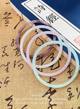 新中式一步一响琉璃手镯汉服配饰仿玉镯不掉色地摊女冰透一步响