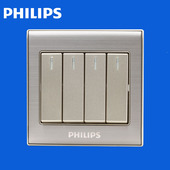 飞利浦开关插座面板家用86型Q8香槟金系列四位单控墙壁开关面板