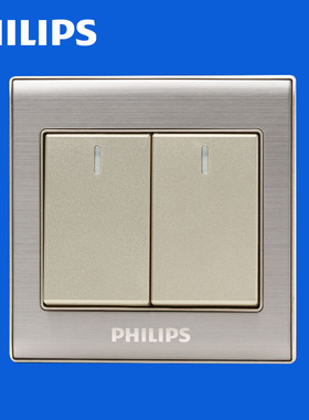 飞利浦开关插座面板Q8系列香槟金带荧光双开单控开关双联单控86型