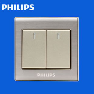 飞利浦开关插座面板Q8系列香槟金带荧光双开单控开关双联单控86型