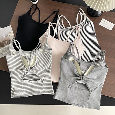 纯欲风美背自带胸垫镂空后背吊带