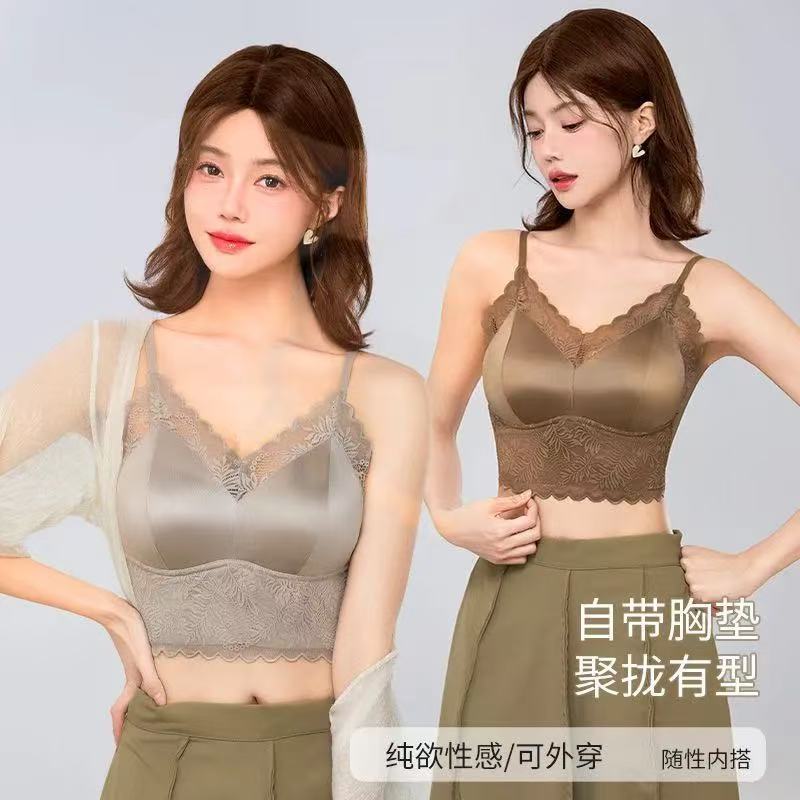 抹胸美背短款蕾丝内衣女夏季带