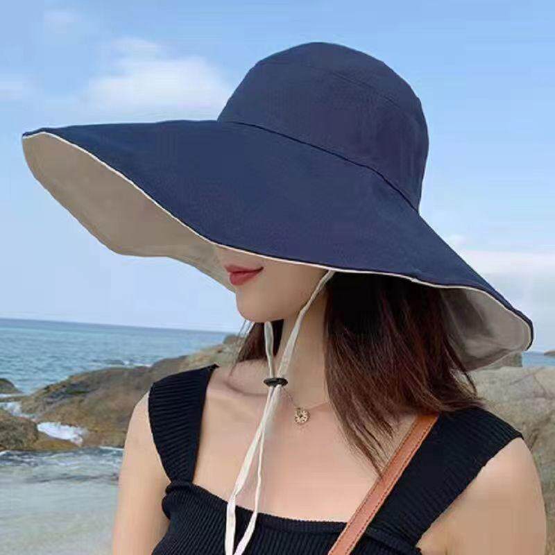 长款黑胶渔夫帽遮脸防晒帽子女夏防紫外线遮阳帽可折叠太阳帽