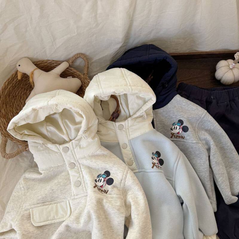 韩版童装男童卫衣2025秋冬季新款儿童洋气宝宝卡通空军米奇连帽加