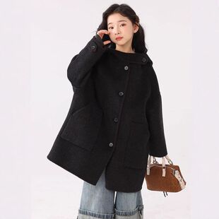 波拉bora韩国童装儿童双面羊绒大衣2025新款男童冬装呢子外套女童