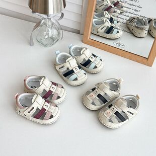 {13-18码}夏季0-1岁婴儿软底步前鞋6-12个月小月龄宝宝包头凉鞋