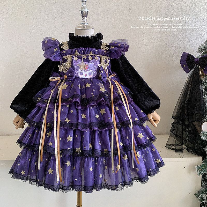 女童加绒加厚库洛米洛丽塔公主裙冬洋气连衣裙冬季儿童生日裙子