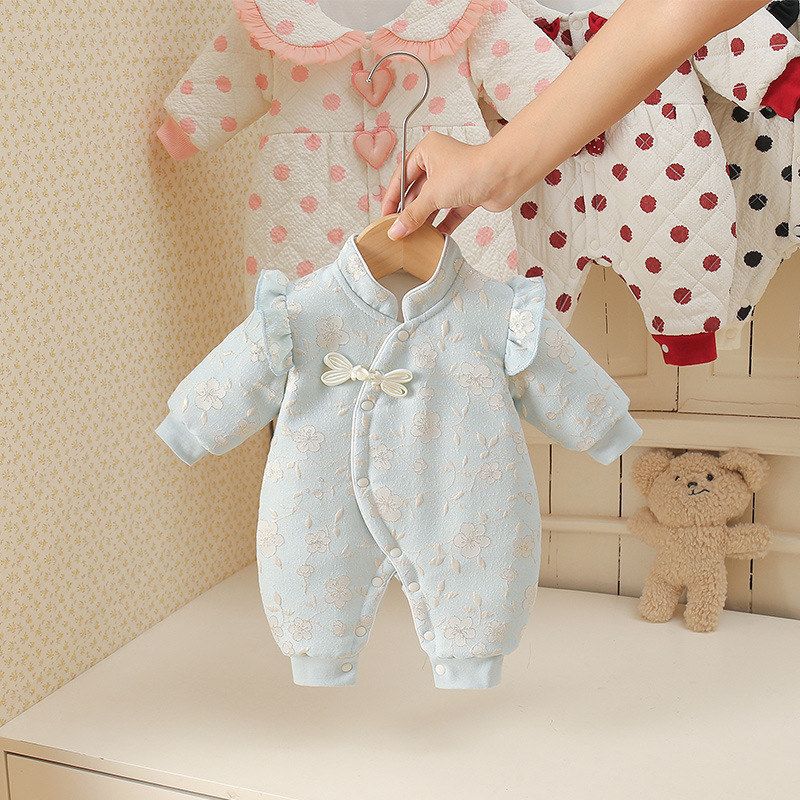 婴儿夹棉秋冬款花花相惜连体衣女宝宝中式新生儿加绒保暖新生儿