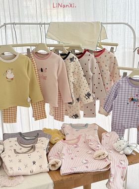 88357儿童秋冬加绒睡衣套装2025新款男女童家居服卡通暖暖绒加厚