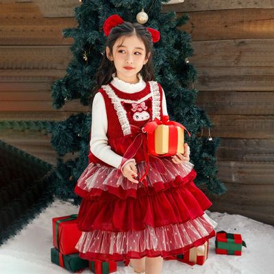 女童毛衣加绒背心裙套装冬季儿童洛丽塔蛋糕裙蓬蓬裙礼服裙连衣裙