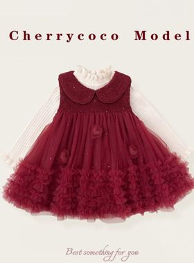 CHERRYCOCO女童套装2025秋冬新款女宝宝甜美二件套公主毛呢纱裙