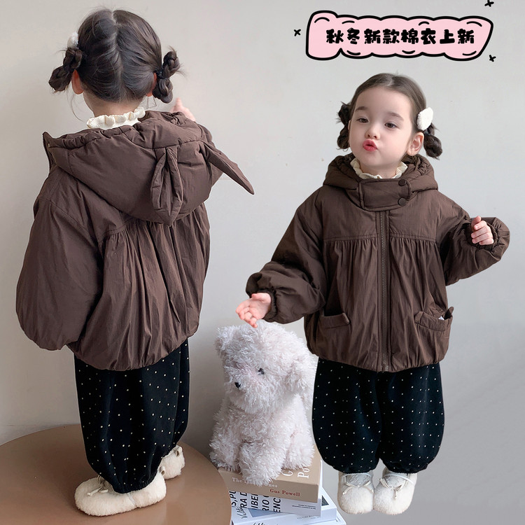 儿童韩系女童连帽棉服耳朵造型加厚保暖棉衣外套羊羔绒棉袄棉服
