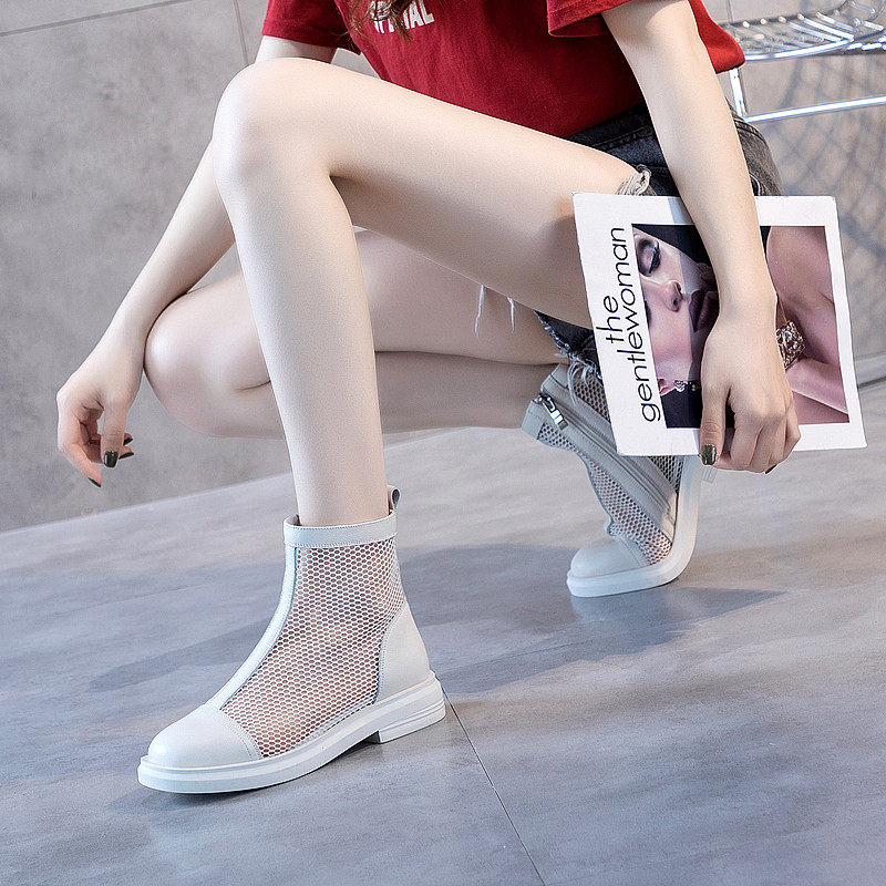 显脚小港风高帮凉靴女网面粗跟女网鞋2026新款女靴镂空凉鞋女夏天
