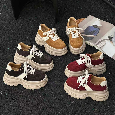 港风ulzzang真皮潮鞋休闲鞋2026新款厚底运动鞋高跟单鞋女百搭