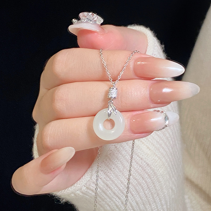 纯银天然和田玉竹节平安扣项链女