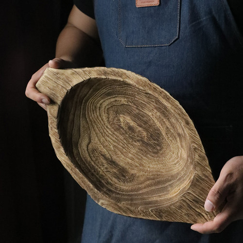 树纹桐木盘做旧风格民宿摆盘