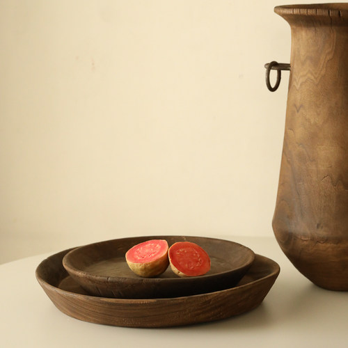 复古圆形木果盘点心干果做旧托盘