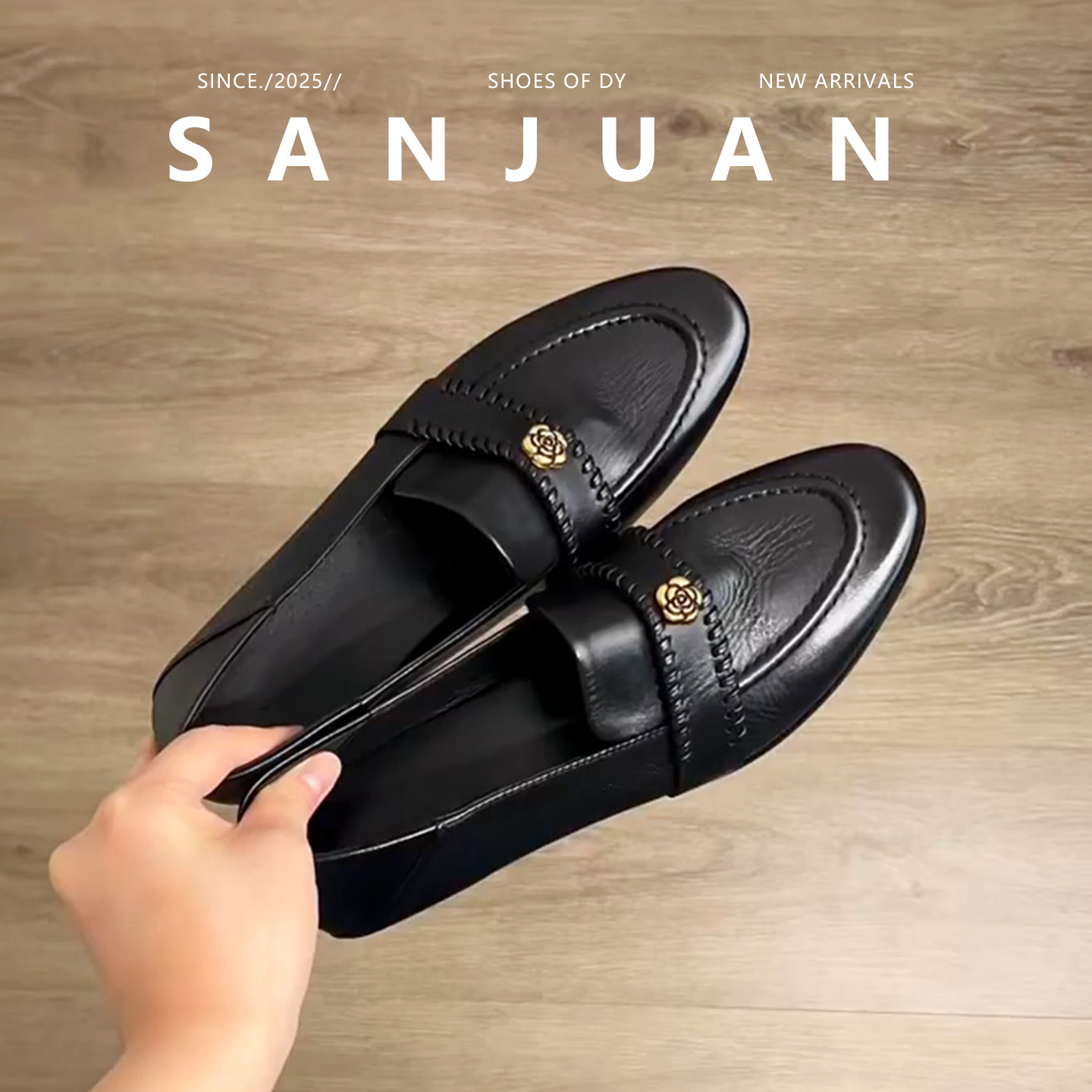 不累脚圆头一脚蹬低跟小皮鞋