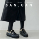 三卷sanjuan羊羔毛毛鞋 保暖 增高黑色单鞋 加绒小皮鞋 冬厚底乐福鞋