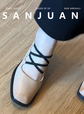 【三卷】复古方头粗跟单鞋女交叉绑带百搭一脚蹬玛丽珍鞋2026早春