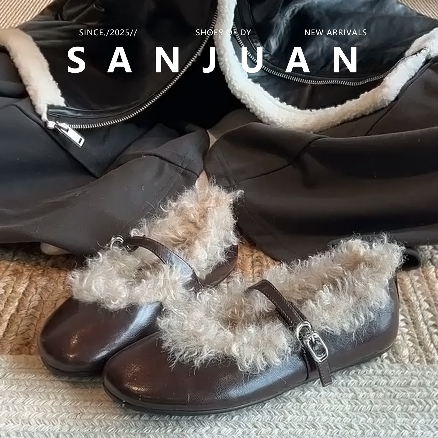 秋冬复古棕色加绒保暖玛丽珍鞋