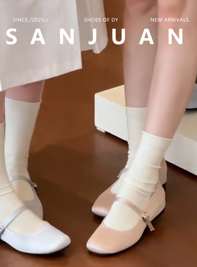 【三卷】2026春夏季新款圆头内增高绸缎一字带搭扣软妹玛丽珍鞋女