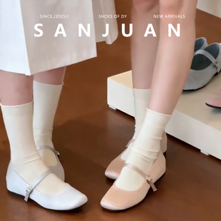 羊皮版sanjuan三卷内增高单鞋浅口jk配裙子芭蕾舞玛丽珍女鞋子春