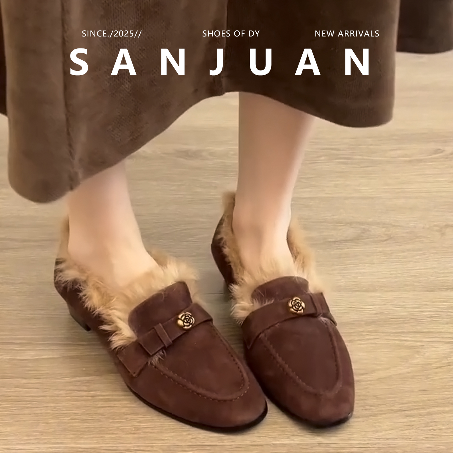 老钱风加绒保暖一脚蹬外穿毛毛鞋