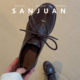羊皮版 2026春新款 sanjuan三卷复古系带小皮鞋 女英伦通勤粗跟单鞋