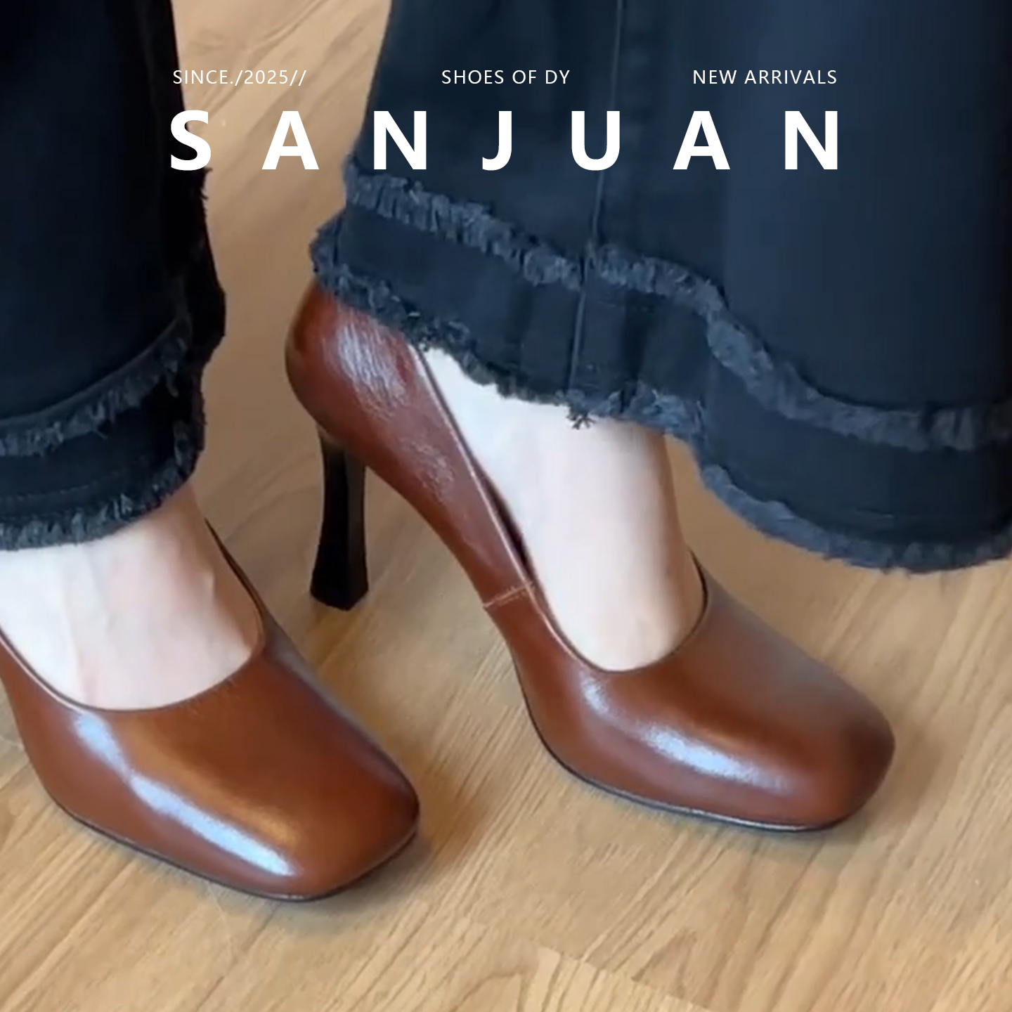 羊皮版sanjuan三卷法式复古细跟高跟鞋百搭显高通勤单鞋女方头