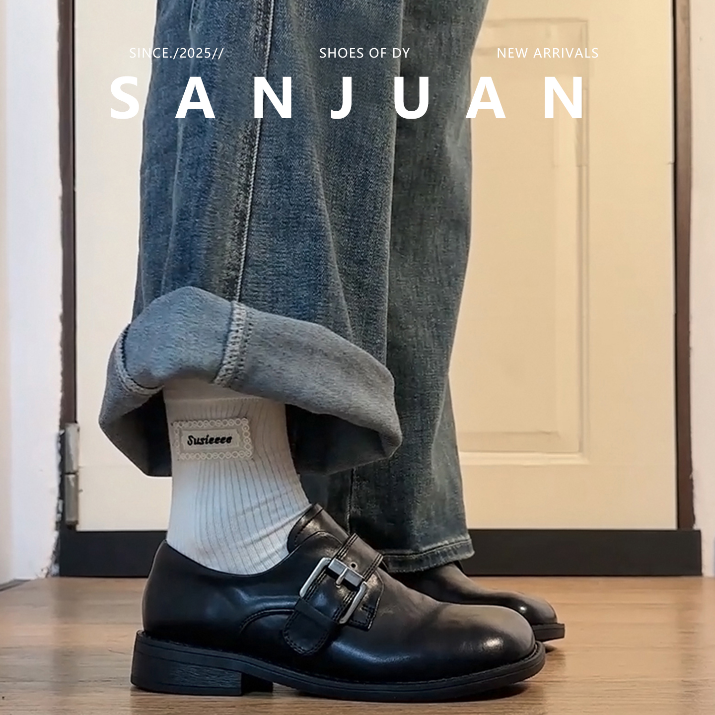 羊皮版sanjuan三卷学院头厚底大圆头小皮鞋女通勤百搭复古乐福鞋