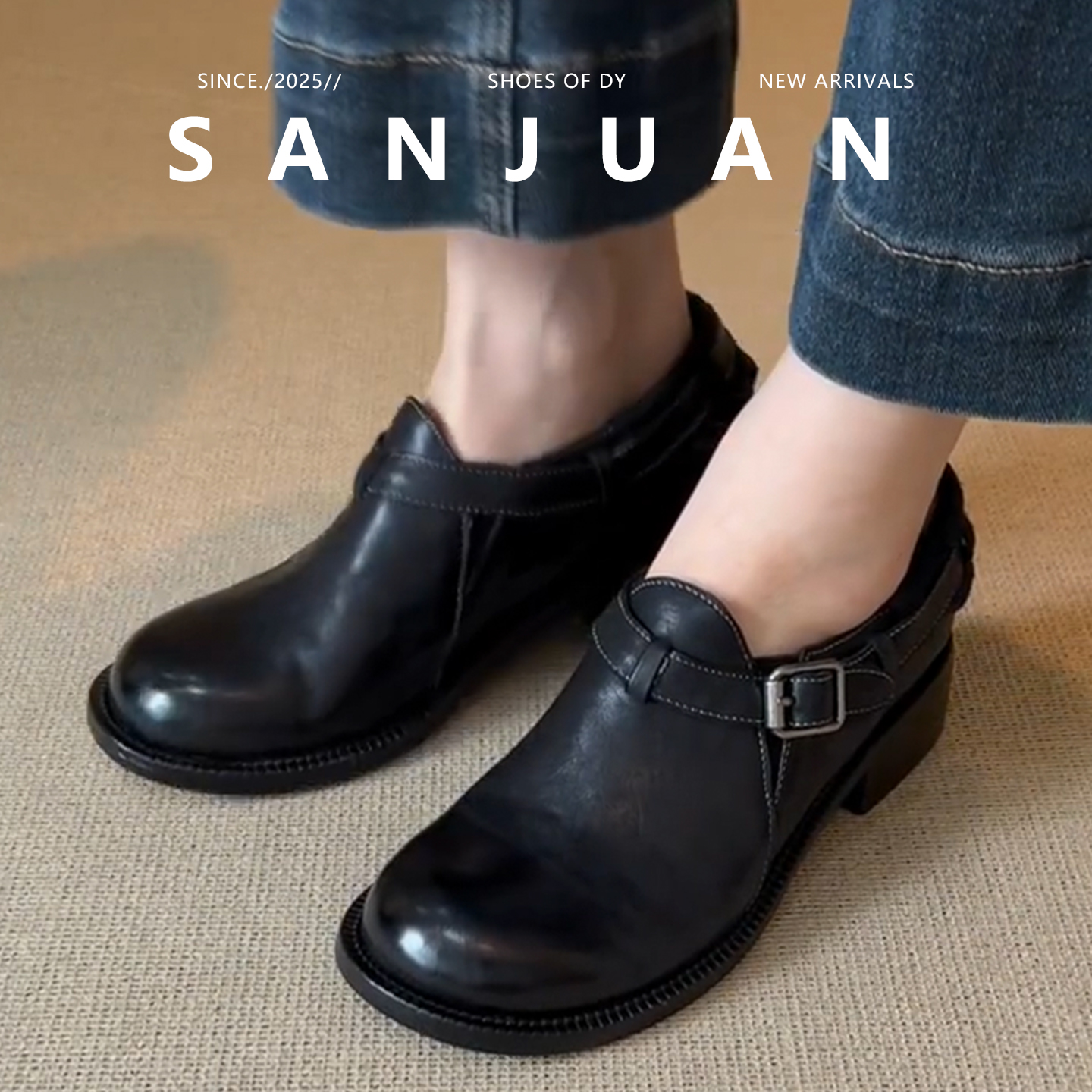 圆头厚底粗跟小皮鞋简约百搭单鞋