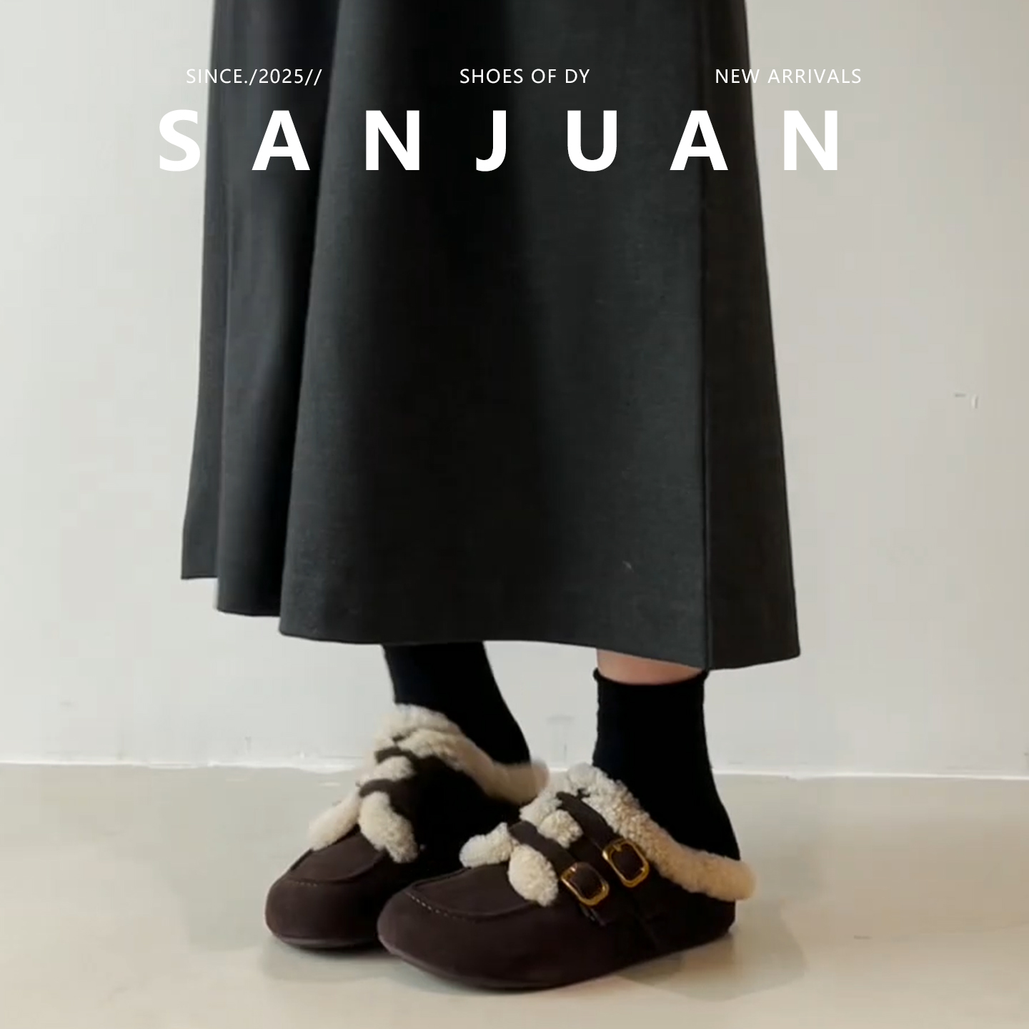 【三卷】加绒保暖懒人外穿包头拖拼色皮带扣舒适百搭毛毛鞋2025冬