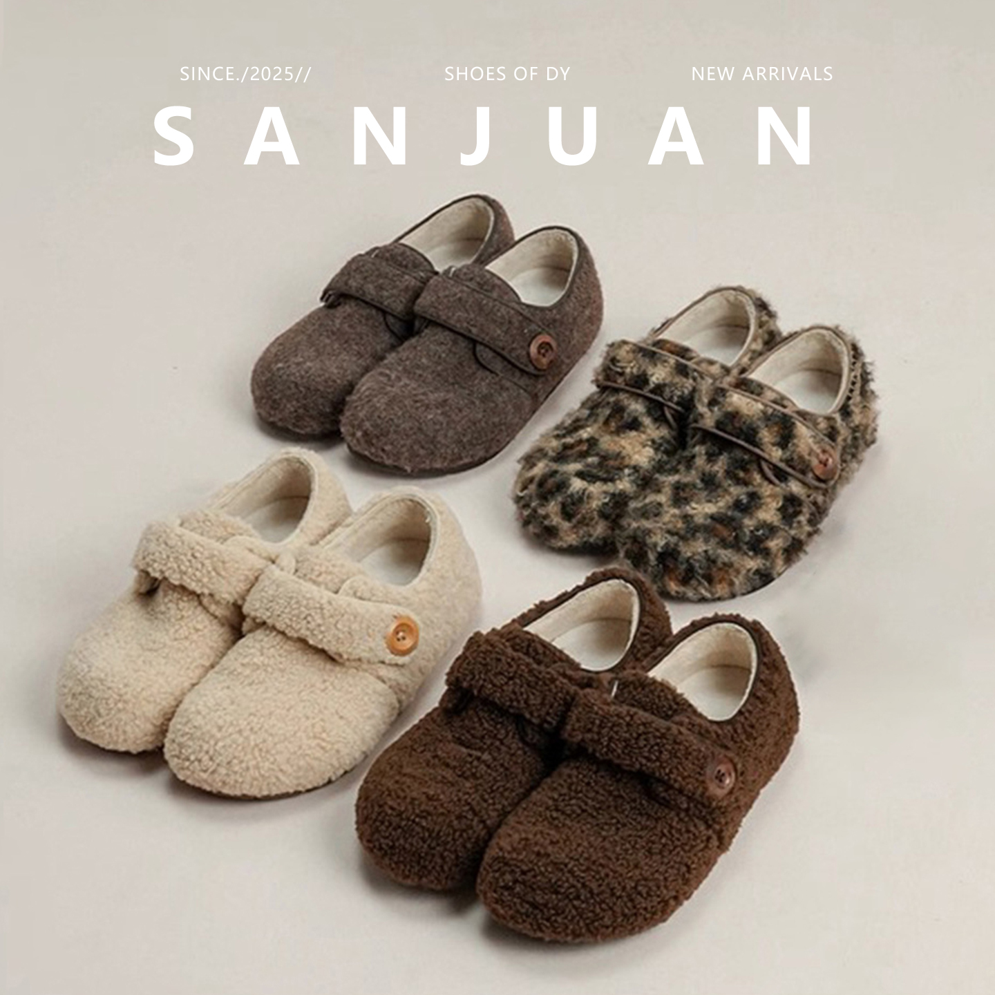 三卷sanjuan加绒勃肯鞋冬毛毛鞋女外穿一脚蹬休闲鞋保暖女鞋单鞋